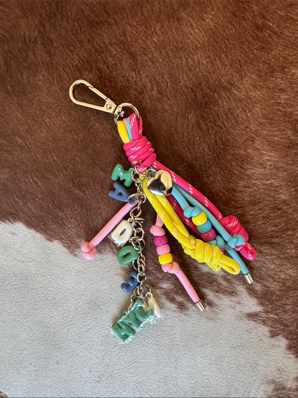 Steve Madden Pink Tassel & Bead Keychain with Letter Charms NEW
